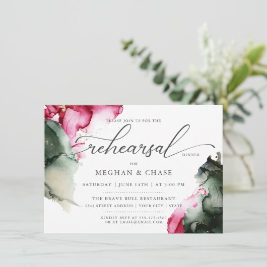 Abstracte Roze en Sage Groene Waterverf Kaart (Staand voorkant)