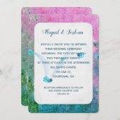 abstracte roze en turquoise verftextuur bruiloft kaart (Voorkant / Achterkant)