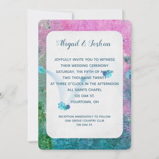 abstracte roze en turquoise verftextuur bruiloft kaart (Voorkant)