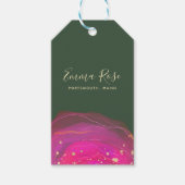 Abstracte roze groene Waterverf Gold Splatter Pric Cadeaulabel (Voorkant)