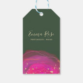 Abstracte roze groene Waterverf Gold Splatter Pric Cadeaulabel (Achterkant)