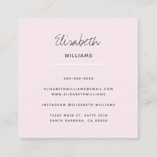 Abstracte roze inktverf legant vierkante visitekaartje (Achterkant)