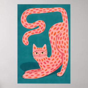Abstracte Roze Kat Poster, Kleurrijke Dieren Muur Poster