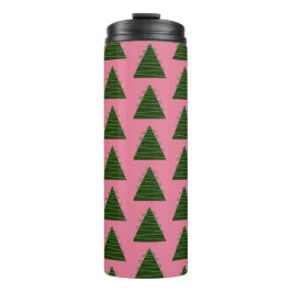 Abstracte roze kerstboom thermische tumbler thermosbeker