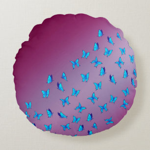 Abstracte roze Moonbeams en Butterflies Rond Kussen