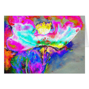 Abstracte Roze Poppy, waterverf bloemenschilderij