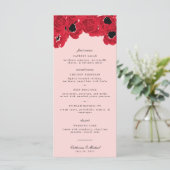 Abstracte rozen en klaprozen bruiloft menu (Staand voorkant)