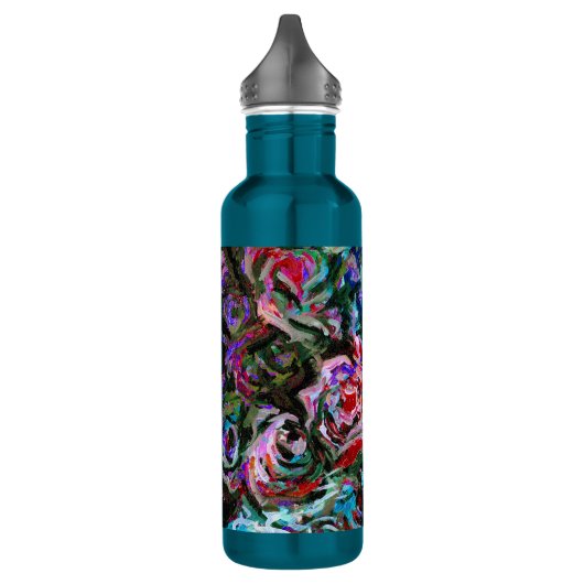 Abstracte rozen in het rood en turquoise waterfles  (Links)