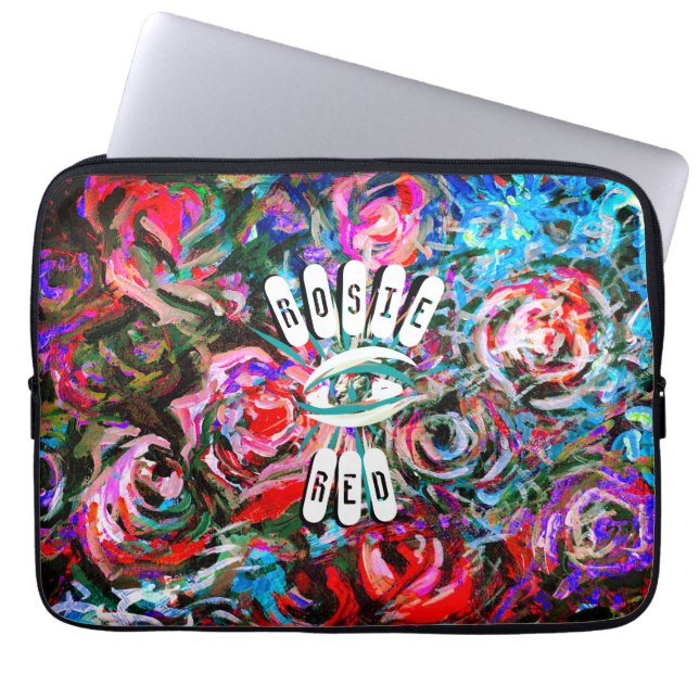 Abstracte rozen in rode en turqoise mini HP laptop Sleeve (Voorkant)