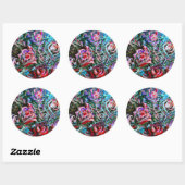 Abstracte rozen in roze en turquoise - stickers (Vel)