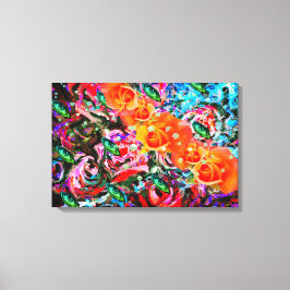 Abstracte rozen sinaasappel & turqoise psychedelis canvas afdruk