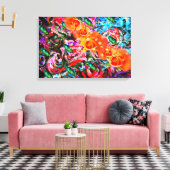 Abstracte rozen sinaasappel & turqoise psychedelis canvas afdruk (Insitu (Woonkamer))