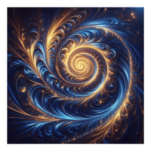 Abstracte ruimte Royal Blue en Gold Swirls Foto Afdruk