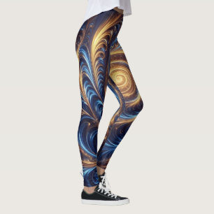 Abstracte ruimte Royal Blue en Gold Swirls Leggings