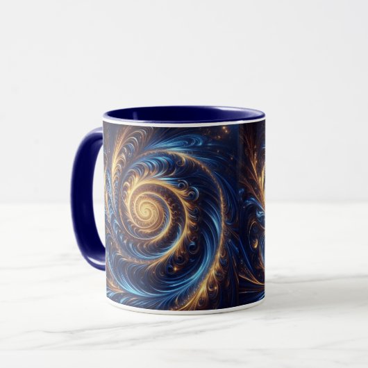 Abstracte ruimte Royal Blue en Gold Swirls Mok (Voorkant links)