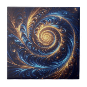 Abstracte ruimte Royal Blue en Gold Swirls Tegeltje