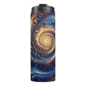 Abstracte ruimte Royal Blue en Gold Swirls Thermosbeker (Voorkant)