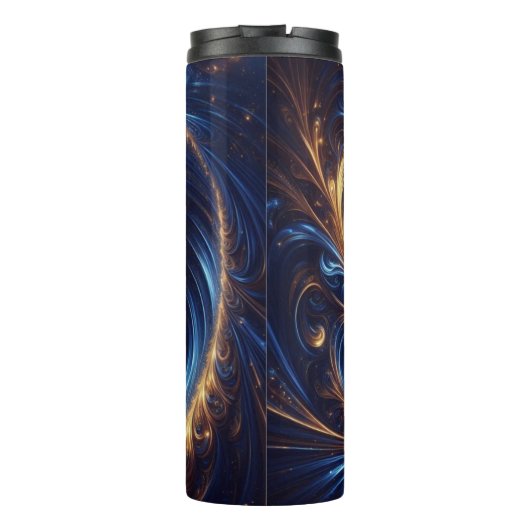 Abstracte ruimte Royal Blue en Gold Swirls Thermosbeker (Achterkant)