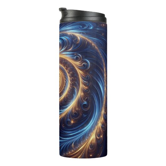 Abstracte ruimte Royal Blue en Gold Swirls Thermosbeker (Geroteerd rechts)
