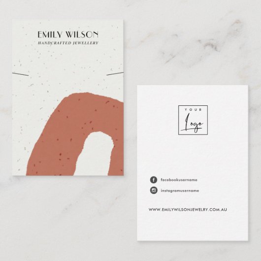 ABSTRACTE RUST CERAMISCHE KETTING BRACELET VISITEKAARTJE (Voorkant / Achterkant)