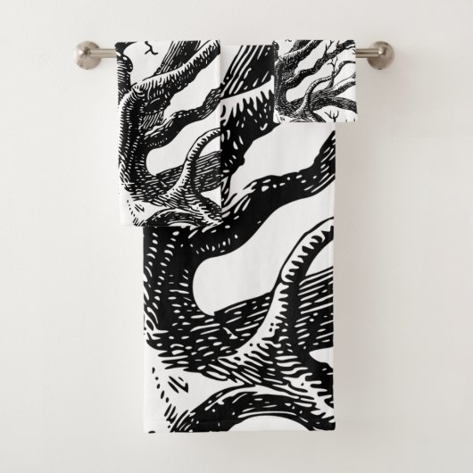 Abstracte Rustic Black & White Tree Branches Bad Handdoek (Insitu)
