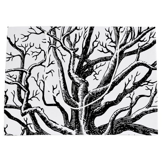 Abstracte Rustic Black & White Tree Branches Groot Cadeauzakje (Voorkant)