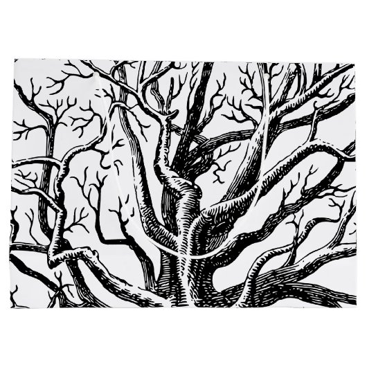 Abstracte Rustic Black & White Tree Branches Groot Cadeauzakje (Achterkant)