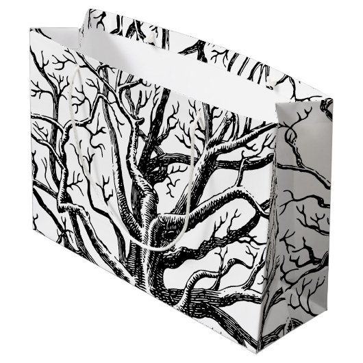 Abstracte Rustic Black & White Tree Branches Groot Cadeauzakje (Achterkant Gekanteld)