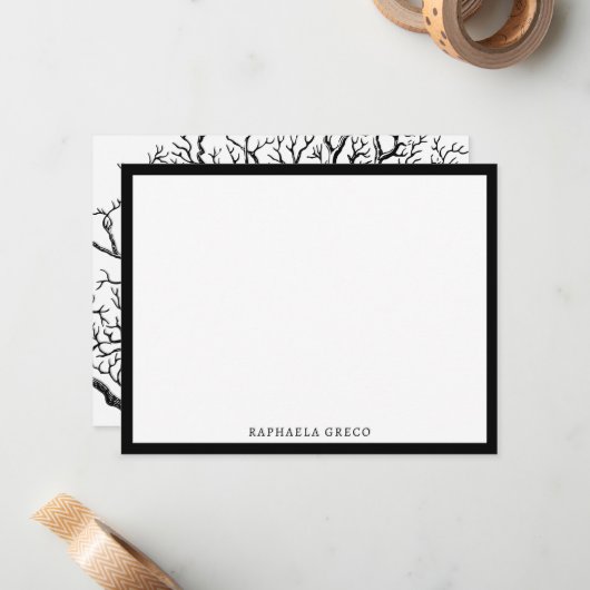 Abstracte Rustic Black & White Tree Branches Notitiekaartje (Voorkant / Achterkant in situ)