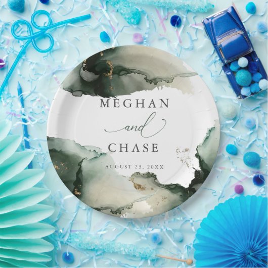 Abstracte Sage Emerald Green Waterverf Papieren Bordje (Feest)