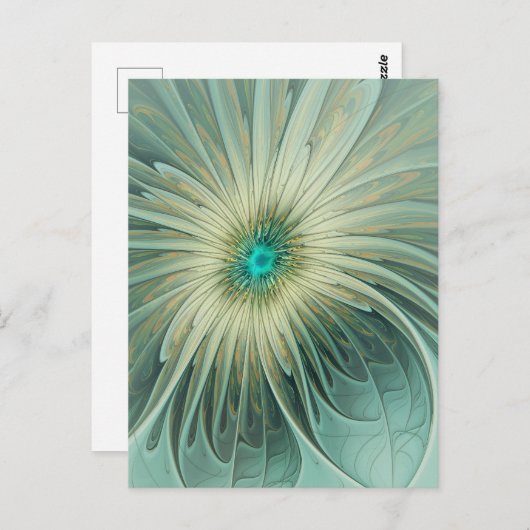 Abstracte Sage Green Fantasy Flower Fractal Art Briefkaart (Voorkant / Achterkant)