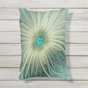 Abstracte Sage Green Fantasy Flower Fractal Art Buitenkussen