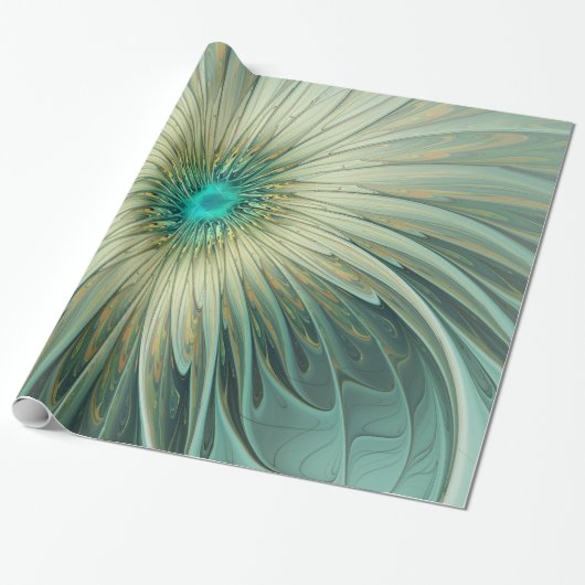 Abstracte Sage Green Fantasy Flower Fractal Art Cadeaupapier (Uitgerold)