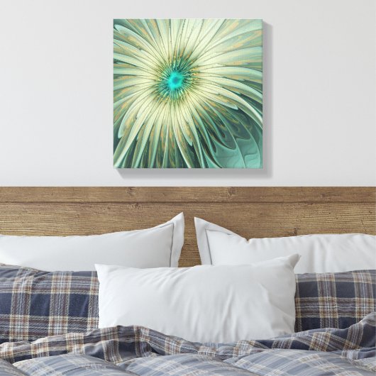 Abstracte Sage Green Fantasy Flower Fractal Art Canvas Afdruk (Insitu (Slaapkamer))