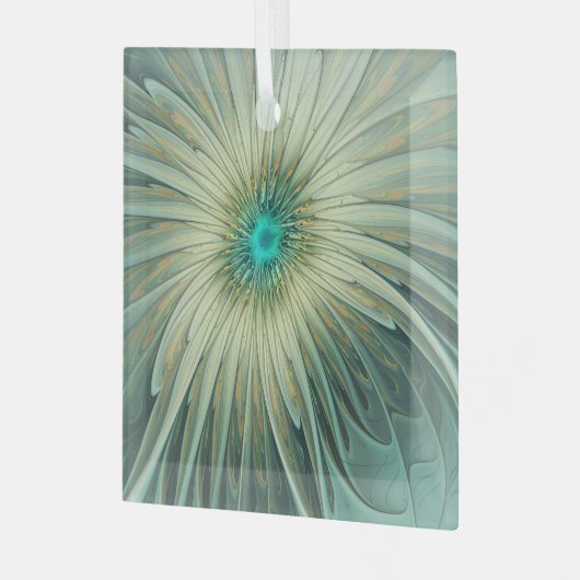 Abstracte Sage Green Fantasy Flower Fractal Art Glas Ornament (Voorkant links)