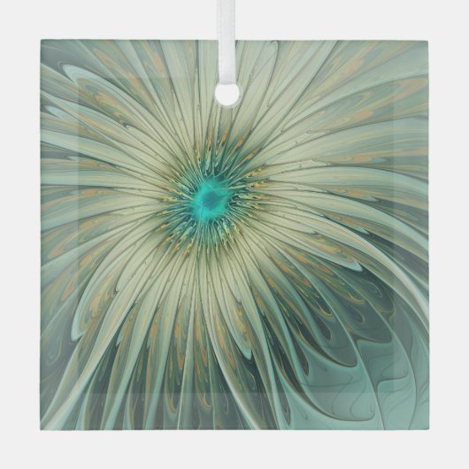 Abstracte Sage Green Fantasy Flower Fractal Art Glas Ornament (Voorkant)