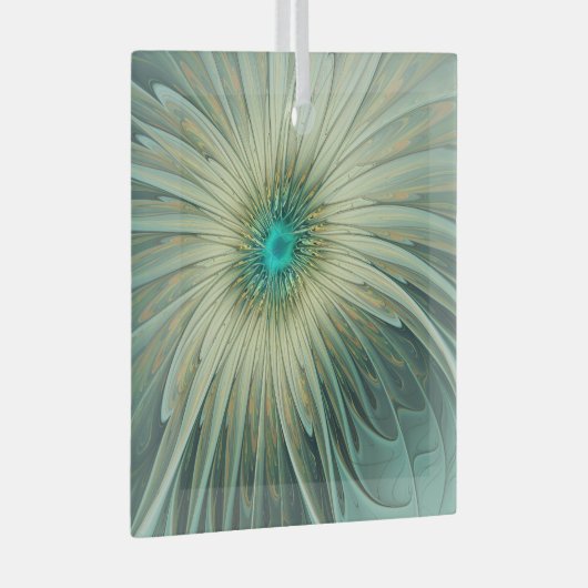 Abstracte Sage Green Fantasy Flower Fractal Art Glas Ornament (Voorkant Rechts)