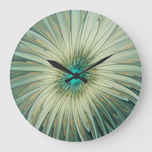 Abstracte Sage Green Fantasy Flower Fractal Art Grote Klok (Voorkant)