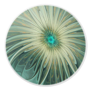 Abstracte Sage Green Fantasy Flower Fractal Art Keramische Knop