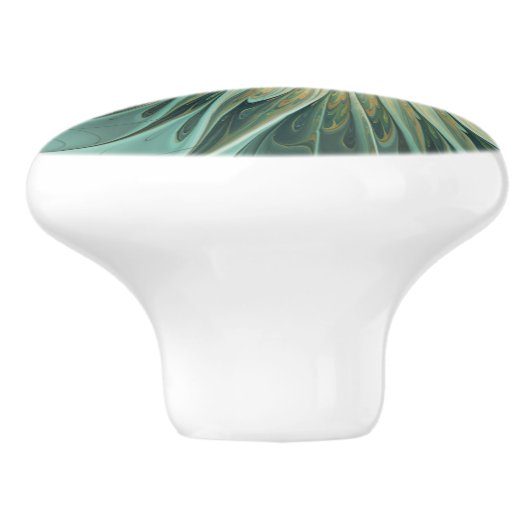 Abstracte Sage Green Fantasy Flower Fractal Art Keramische Knop (Zijkant)