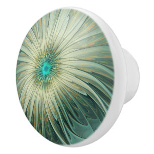 Abstracte Sage Green Fantasy Flower Fractal Art Keramische Knop