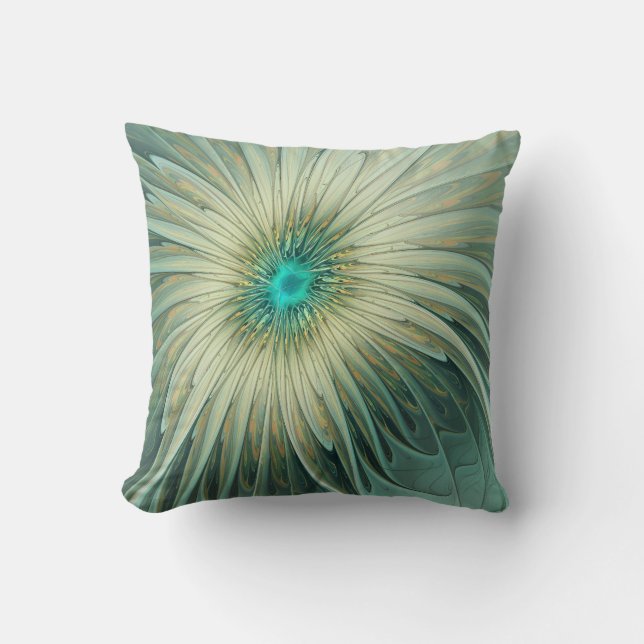Abstracte Sage Green Fantasy Flower Fractal Art Kussen (Voorkant)