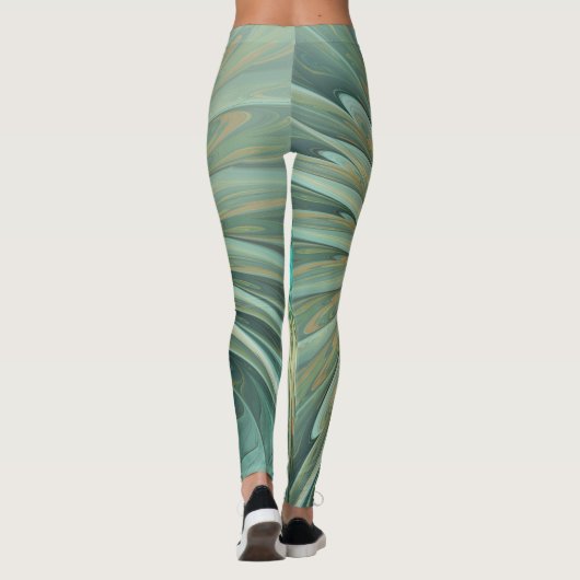 Abstracte Sage Green Fantasy Flower Fractal Art Leggings (Achterkant)