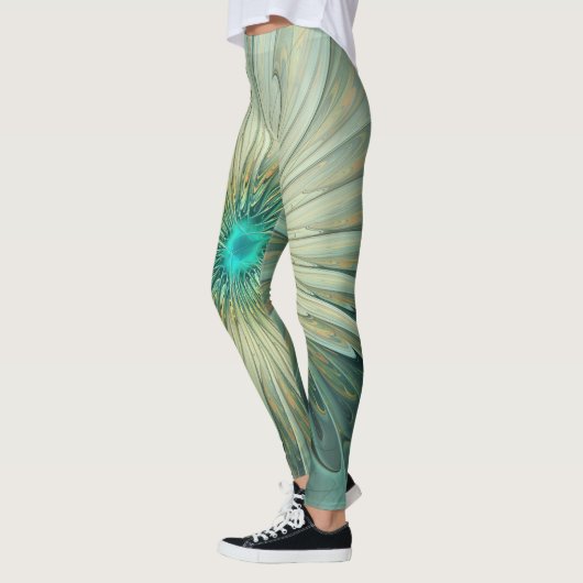 Abstracte Sage Green Fantasy Flower Fractal Art Leggings (Links)