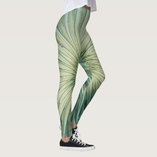 Abstracte Sage Green Fantasy Flower Fractal Art Leggings (Rechts)