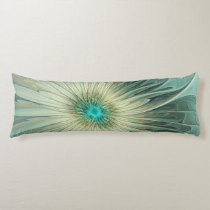Abstracte Sage Green Fantasy Flower Fractal Art Lichaamskussen