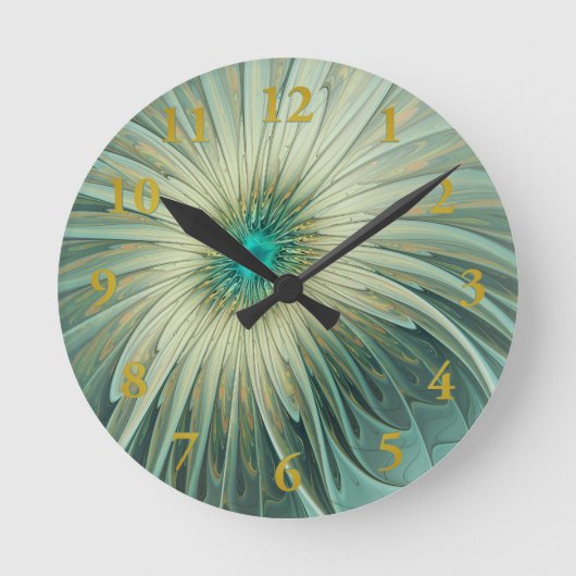 Abstracte Sage Green Fantasy Flower Fractal Art Ronde Klok (Voorkant)