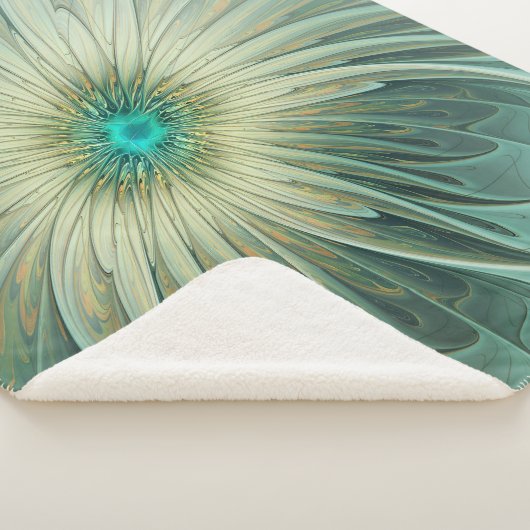 Abstracte Sage Green Fantasy Flower Fractal Art Sherpa Deken (3/4)