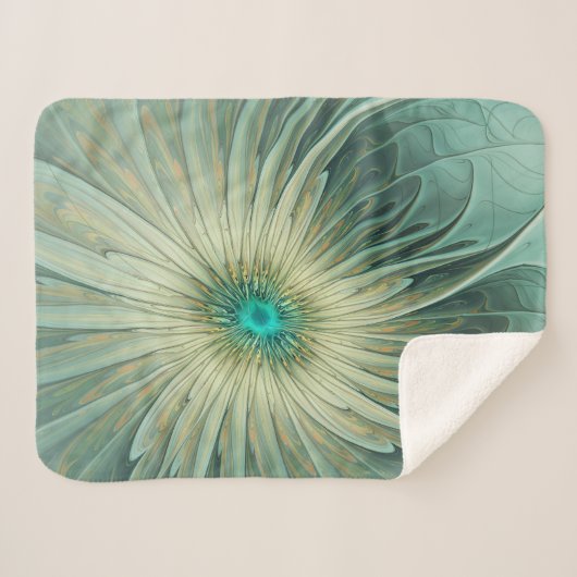 Abstracte Sage Green Fantasy Flower Fractal Art Sherpa Deken (Voorkant (horizontaal))