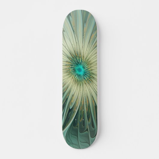 Abstracte Sage Green Fantasy Flower Fractal Art Skateboard (Voorkant)